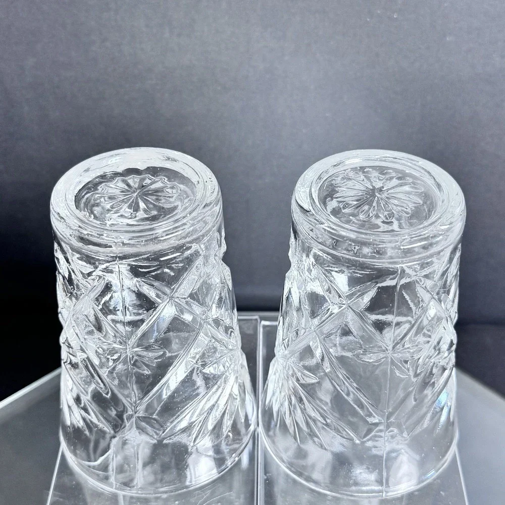(2) Anchor Hocking Retired Wexford Small Fluted Glasses Clear Cut Glass EUC‎